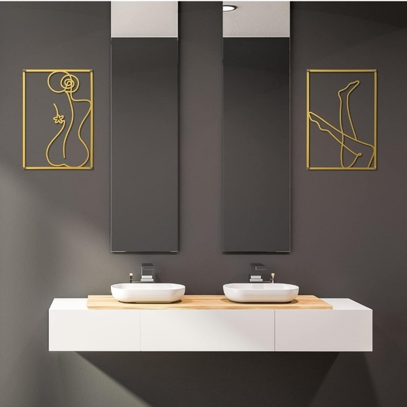(2)PC FEMININE BODY SHAPE SET GOLDEN METAL FRAMED ART FEMALE FACE - Picture 3 of 4
